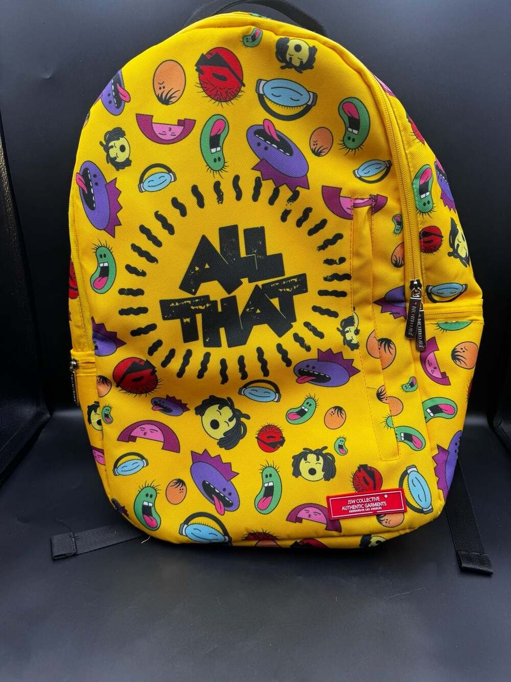 JSW Collective All That Yellow Cartoon Character Pattern Backpack